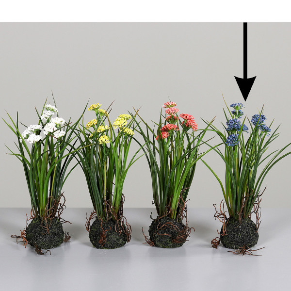 Deko Kunstpflanze Wiesenblume, Wiesenblumen blau mit Erdballen, 22cm, DPI GmbH