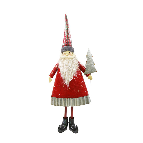Deko Weihnachtsmann mit Baum, Nikolaus, rot/silber, 76cm, Metall