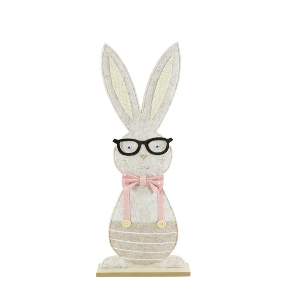 Deko Hase, Osterhase mit Brille und rosa Schleife, 56cm, Aufsteller