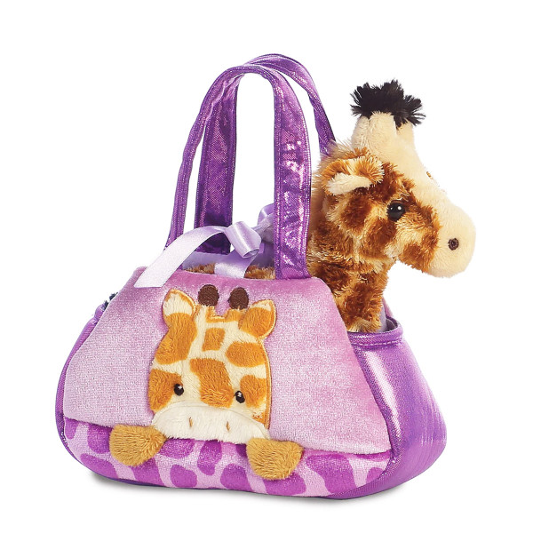 Plüsch Tasche mit Stofftier, Giraffe, braun/creme/violett, Fancy Pals, 20cm, Aurora