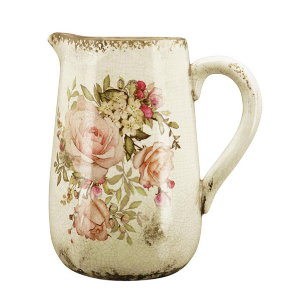 Krug Rosen Nostalgie, Keramikkrug mit Henkel und Rosenmotiv, 23cm