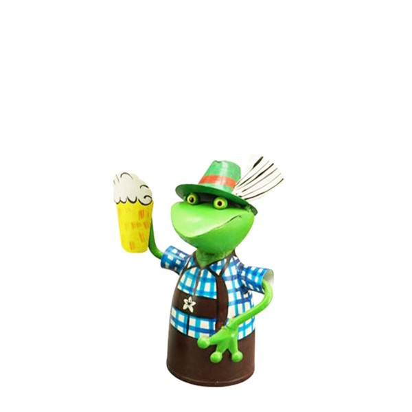 Zaunhocker Frosch Sepp mit Bierkrug 20cm Metall