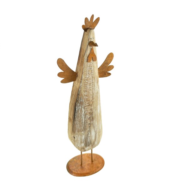 Huhn used look 42cm Holz/Edelrost