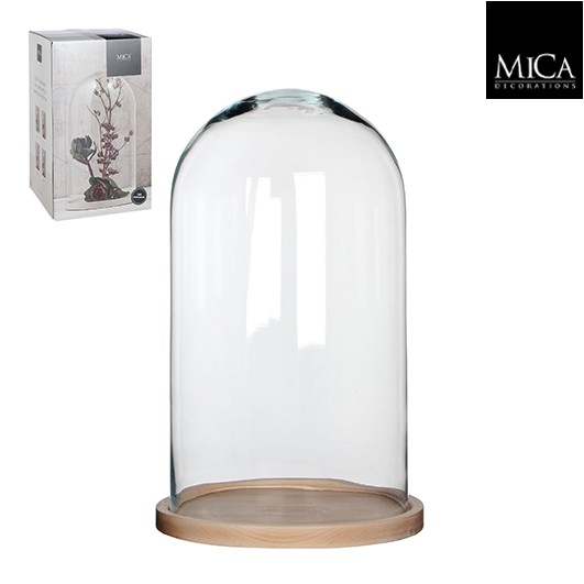 Glas Glocke mit Holzteller 38cm