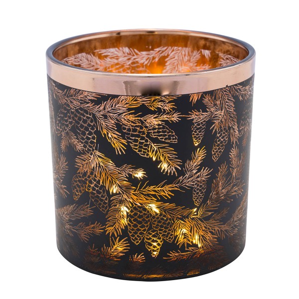 Teelichtglas Zapfen schwarz/gold 15cm