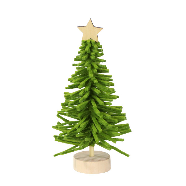 Deko Tannenbaum Weihnachten, Weihnachtsbaum aus Filz mit Holzstern auf Holzfuß