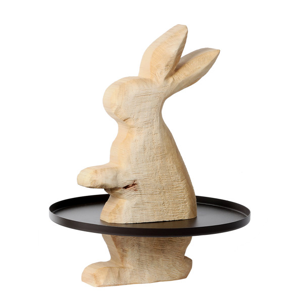 Deko Etagere Hase Anatol natur, Naturholz Hase natur im Metallteller, WMG Grünberger