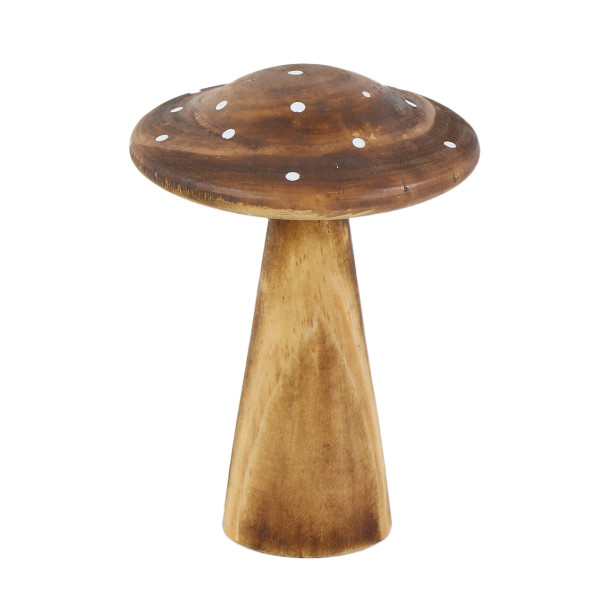 Deko Fliegenpilz, Holzpilz braun, flacher Hut, 7x10cm, Holz