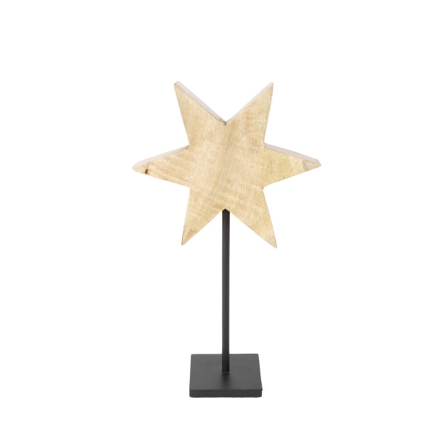 Deko Stern Naturholz, Holzstern mit Maserung Natur auf Metallständer, 33cm