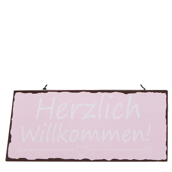Schild Herzlich Willkommen rosa Metall 20x9cm Hänger