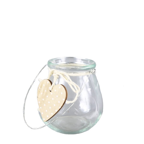 Windlicht mit Herz und Henkel Ø10cm Glas