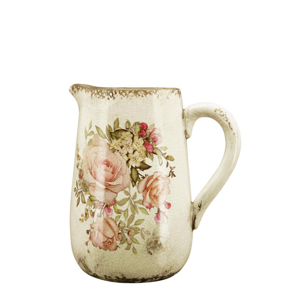 Keramik Krug Rosen, Keramikkrug mit Henkel und Rosenmuster, 18x12cm