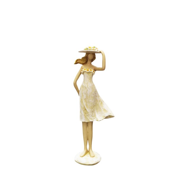Dekofigur Mädchen im Blumenkleid, Frau Sannie, creme, 25cm, Polyresin
