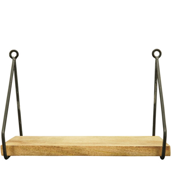Holz Wandregal Puri, schlichtes Holzbrett mit Metallbügel, 30x20cm, Metall-Holz