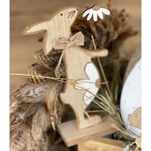 Deko Hase mit Blume, natur, 15x25cm, Holz, Aufsteller