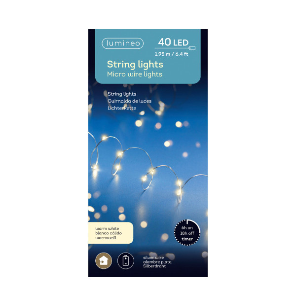 Micro LED Lichterkette, Strangbeleuchtung warmes weiß, 40 LED, 195cm, Lumineo