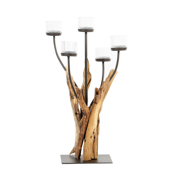 Holz Windlicht Cohiba, 5 Kerzengläser, 80cm, Naturholz, WMG Grünberger