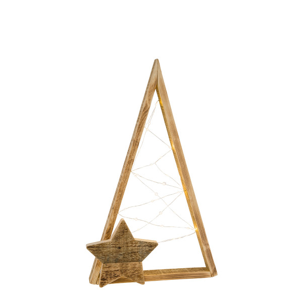 LED Tannenbaum Naturholz, schlichte Holztanne mit Holzstern, 30 LED, 77cm