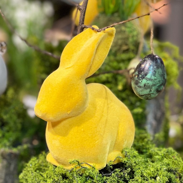 Deko Hase, gelb, beflockt, 11x13cm