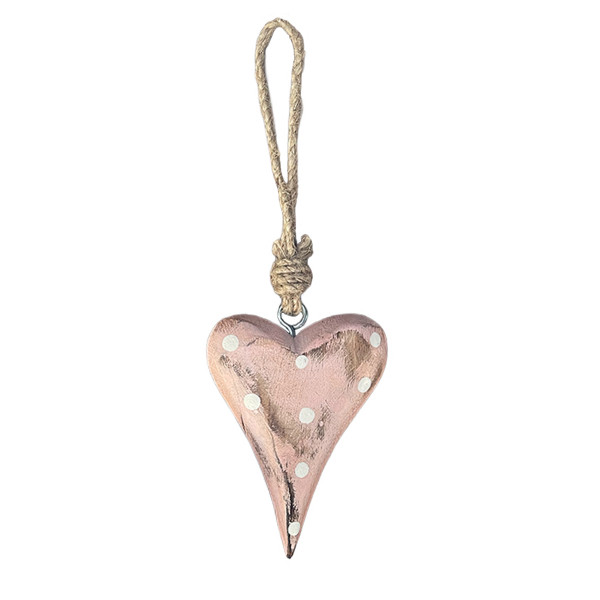 Deko Herz rosa used look, Holzherz unfinish mit weiße Punkte, 10cm
