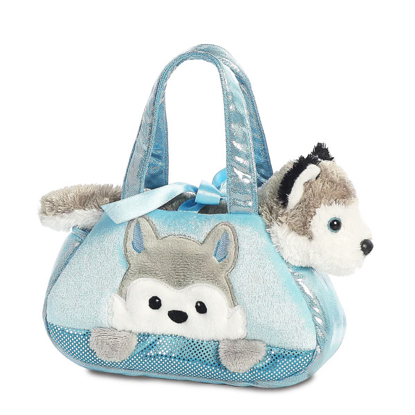 Plüsch Tasche mit Stofftier, Hund Husky, grau/weiß, Fancy Pals, Peek-a-Boo, 20cm, Aurora
