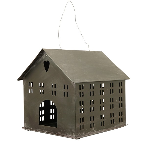 Windlicht Haus schwarz 20x18cm Metall
