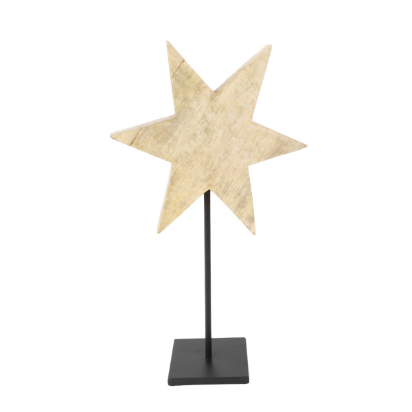 Deko Stern Naturholz, Holzstern mit Maserung Natur auf Metallständer, 41cm