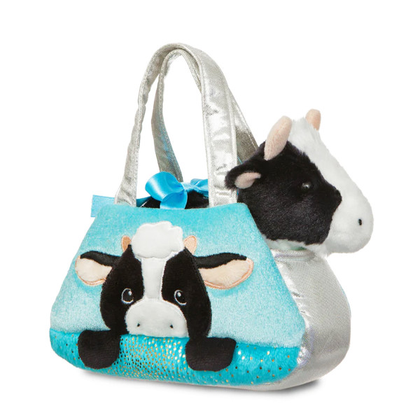 Plüsch Tasche mit Stofftier, Kuh, schwarz/weiß, Fancy Pals, 20cm, Aurora