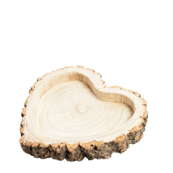 Holz Tablett mit Rinde Herz 30cm