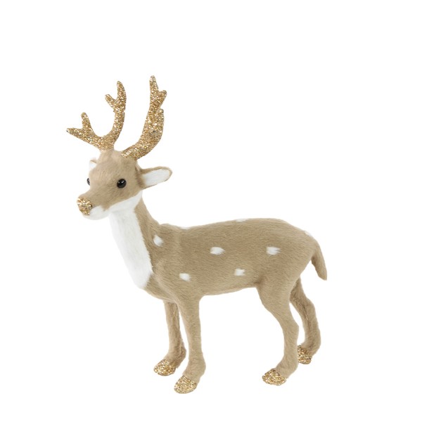 Hirsch mit Fell goldenes Geweih beige/braun, 20cm