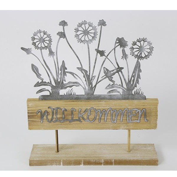Holzständer Blumenkasten Willkommen 32cm Holz-Zink