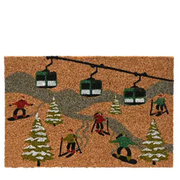 Kokos Fussmatte Winter, Skifahrer und Gondeln, 60x40cm