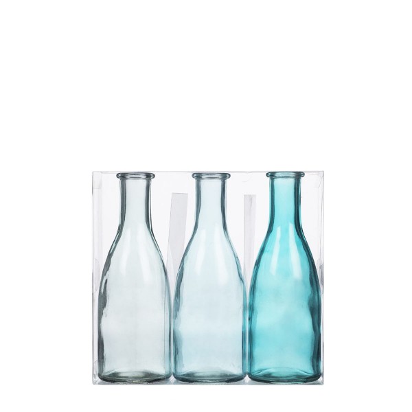 Glas Vasen Flaschen 3/Set blautöne, Sandra Rich
