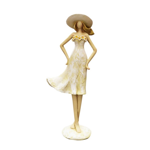 Dekofigur Mädchen im Blumenkleid, Frau Sannie, creme, 36cm, Polyresin