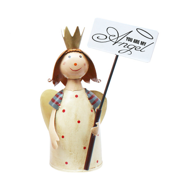 Zaunhocker Engel, Schutzengel mit Schild: You are my Angel, 14x18cm, Metall