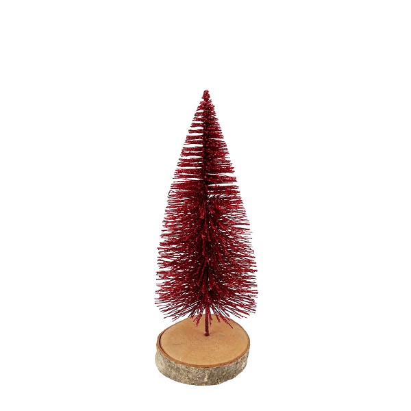 Deko Tannenbaum, roter Tannenbaum mit Glimmer, auf Holzsockel, 19cm
