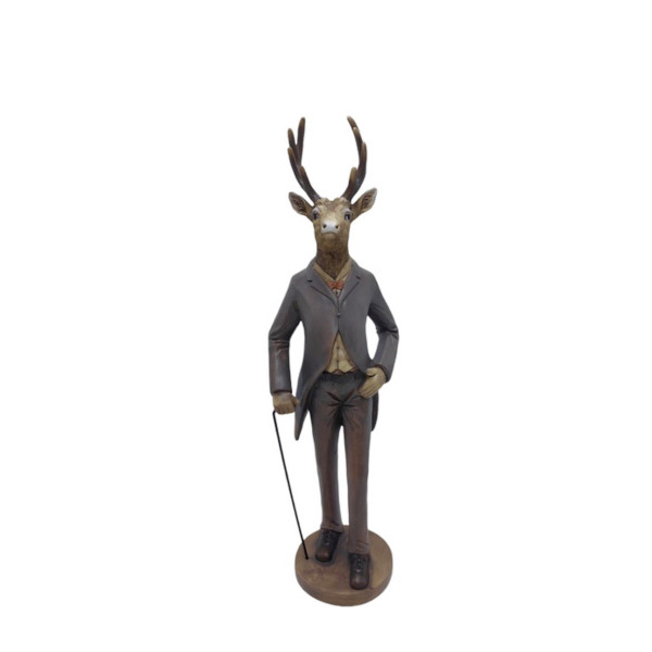 Deko Hirsch Mr Deer Antik, großer stattlicher Hirsch im Frack und Gehstock, 44cm