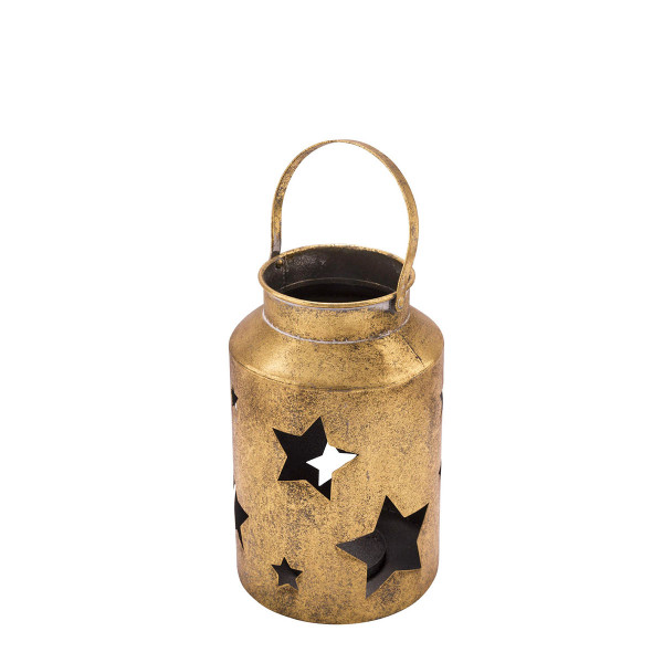 Laterne mit Sternen und Henkel gold antik 25cm Metall