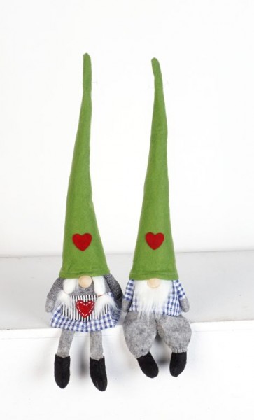 Wichtel &quot;Felix und Anna&quot;, 37cm, sitzend, grüne Filzmützen, Set/2