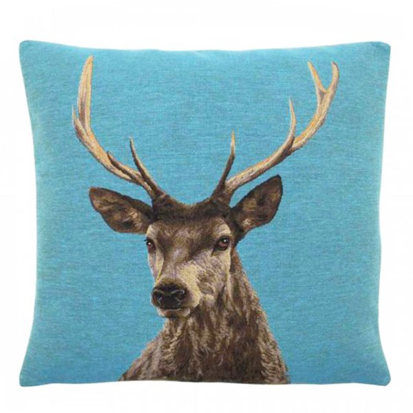 Gobelin Kissen, Hirsch mitte, türkis, 45x45cm, Mars & More