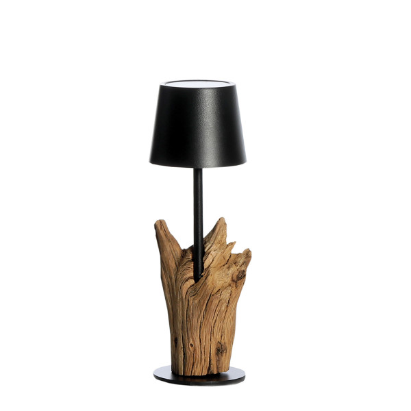 LED Windlicht Raisa Natural, rustikales Naturholzwinlicht mit LED Lampe schwarz, 27cm, WMG Grünberge
