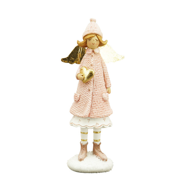 Dekofigur Engel Lilian mit Herz, rosa/gold, 17cm, Polyresin