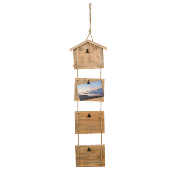 Holzklemmbrett Haus mit Seil, rustikales 4 teiliges Memoboard mit Metallklemme