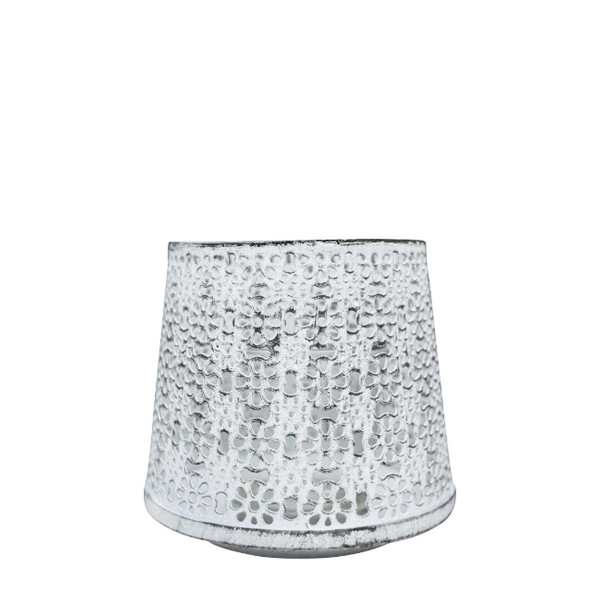 Deko Windlicht Ornament Antik, durchscheinend, weiß used look, 8x9cm, Metall