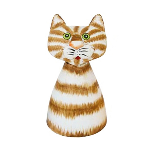 Zaunhocker Haustier Katze, Metallkatze braun-weiß, 9x14cm