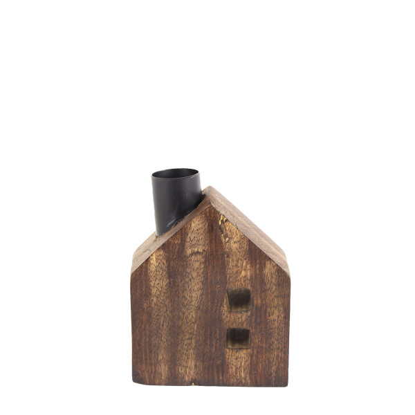 Holz Kerzenhalter Haus mit 2 Fenster, kleiner rustikaler Kerzenhalter Haus, Stabkerzenhalter, 9cm