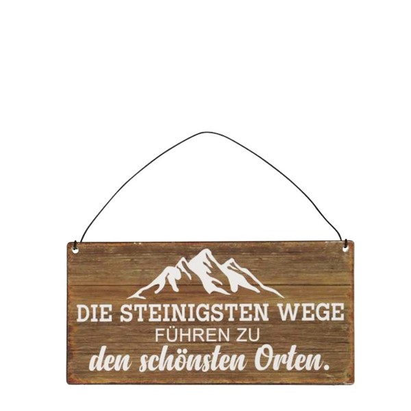 Metallschild Berg, Berge mit Spruch, Die steinigsten Wege..., 20x10cm