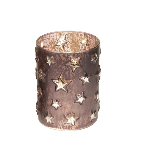 Windlicht Sterne violett/gold 15cm Glas