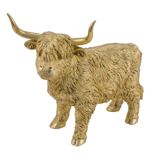 Deko Kuh Yak Weihnachten, Schottisches Hochlandrind Yak gold, 44cm
