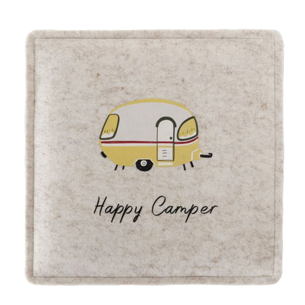 Filz Sitzkissen Camping, Happy Camper gelb, 35x35cm, Boltze Home Collections